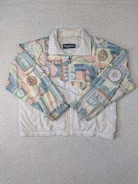 Vintage Windbreaker 80s Kaelin Pastel Geometric Jacket Retro Abstract Womens